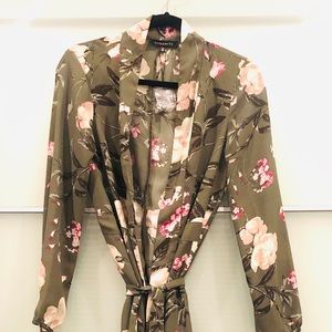 Olive Green Floral Kimono - M